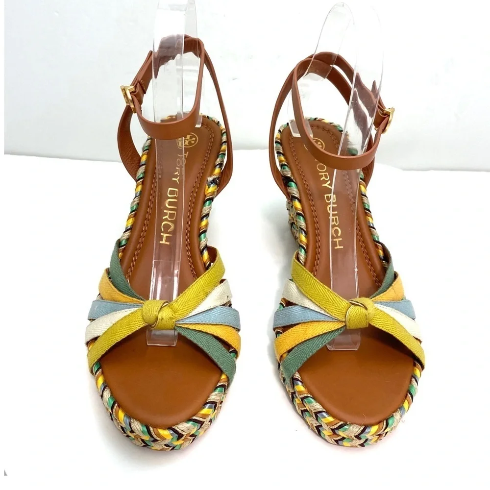 Tory Burch Multicolored Wedge Espadrilles in Yellow Tan